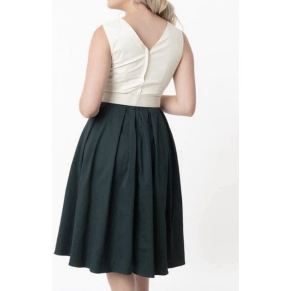 Collectif Color-block MidiSwing Dress matching belt, Dark Green&Cream US 18 UK22 - Picture 6 of 15